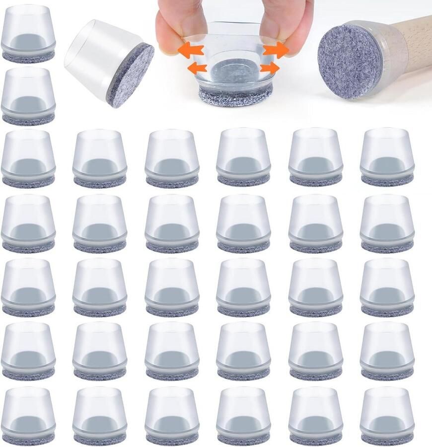 16-delige transparante siliconen stoelpootdoppen met vilten pads voor houten vloeren Stoelpootbeschermers voor ronde poten 16-18 mm