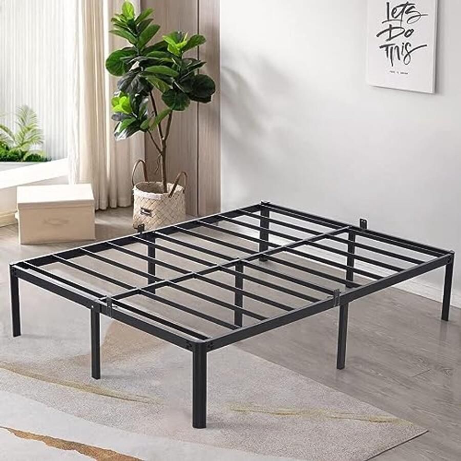 16 Inch Metalen Platform Bedframe met Rond Anti-Botsing Poten – 3500lbs Stevige Matrasfundament Gemakkelijke Montage – Stil Anti-Trillingen en Anti-Slip Geen Boxspring Nodig Queen