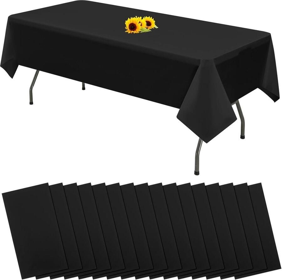 16 Pcs Black Plastic Rectangle Tablecloth 54 x 108 Premium Disposable Tablecloths for 6 to 8 ft tables indoor outdoor parties birthdays weddings picnics decorate