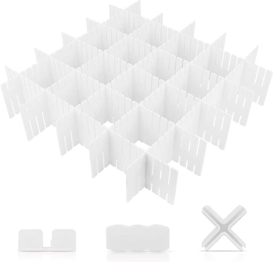 16 Pcs Drawer Divider Organiser Insert with Fixed Fittings for Cupboard Underwear Socks DIY White