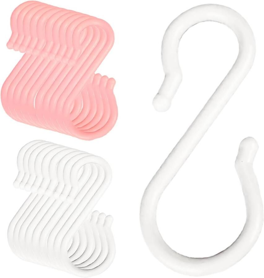 16 Pcs S Hooks voor Hangen RVS S Haakjes Keuken Haakjes Garderobe Organisatie 16 Stukken Roze Witte Plastic Haakjes