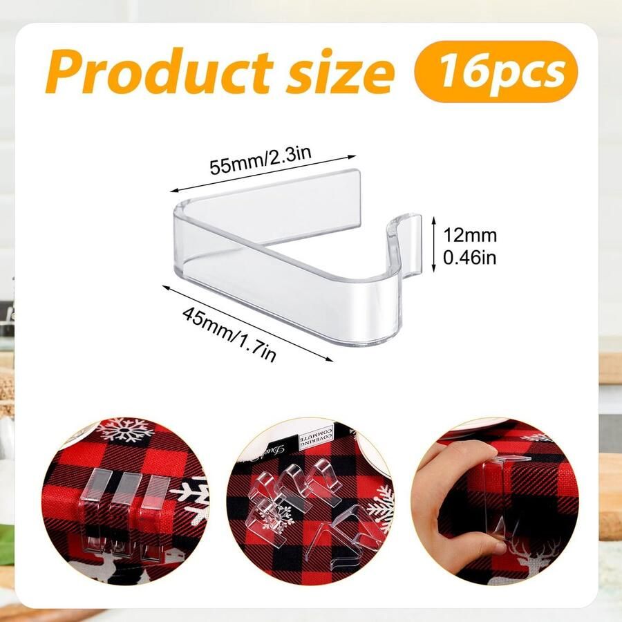 16 Stks Plastic Tafelkleed Clips Winddicht Picknicktafel Clips Clear Tafelkleed Clips Tafelkleed Klemmen voor Binnen Buiten Kamperen Bruiloft (Large)