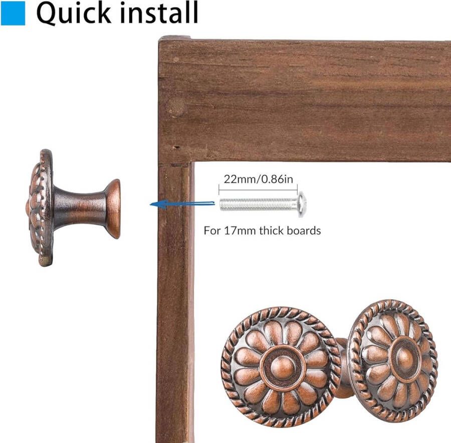 16 Stks Rood Brons Ronde Lade Knoppen 30MM Vintage Kast Knoppen Antieke Ronde，Enkel gat Aluminium profiel Kabinet Knoppen met schroeven - Foto 2