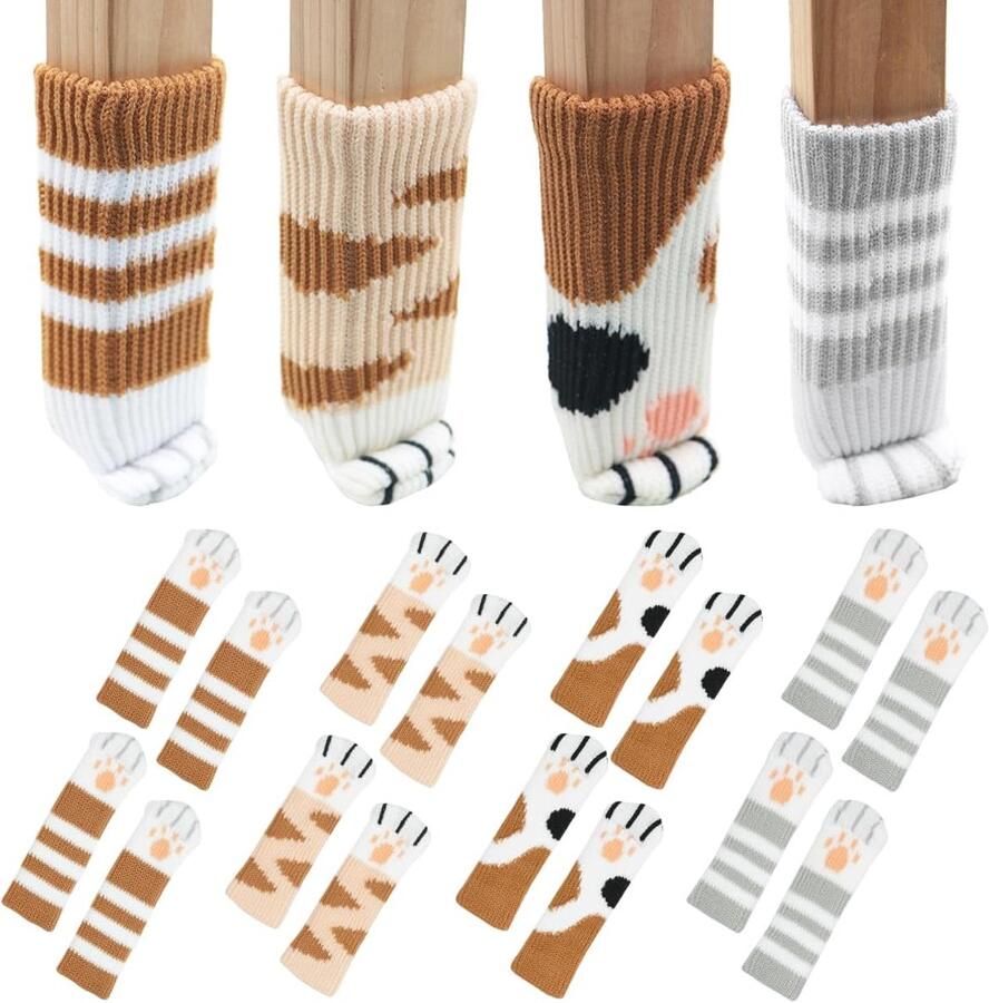 16 Stukken Gehaakte Stoel Sokken Elastische Stof Meubelpoten Pads Antigeluid Stoel Poot Voeten Sokken Kat Poot Meubel Poot Covers Stoel Sokken Kat Poot Ontwerp Voor Tafelpoten Deurhandvat Kast