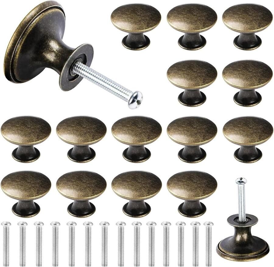16 Stuks Bronzen Vintage Ronde Kastladeknoppen 30 mm Kastknoppen Modern Vintage met Schroeven 3 x 2 1 cm Voor Lades Kaptafels Kluisjes Kledingkasten Bureaukasten Badkamerkasten Interieurdecoratie Meubelaccessoires