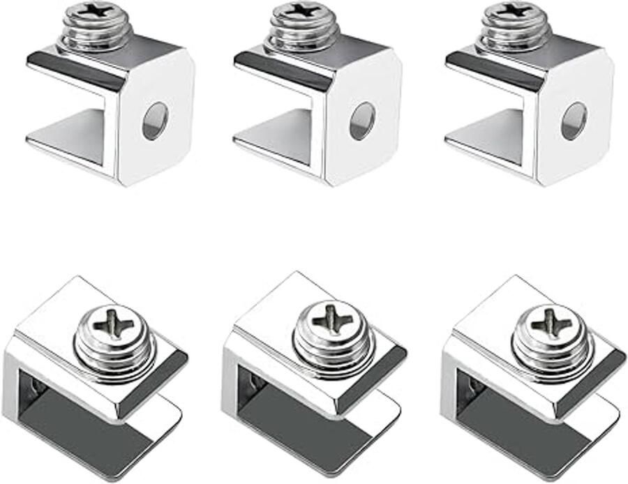 16 stuks glazen klemmen voor planken van 3-8 mm dik