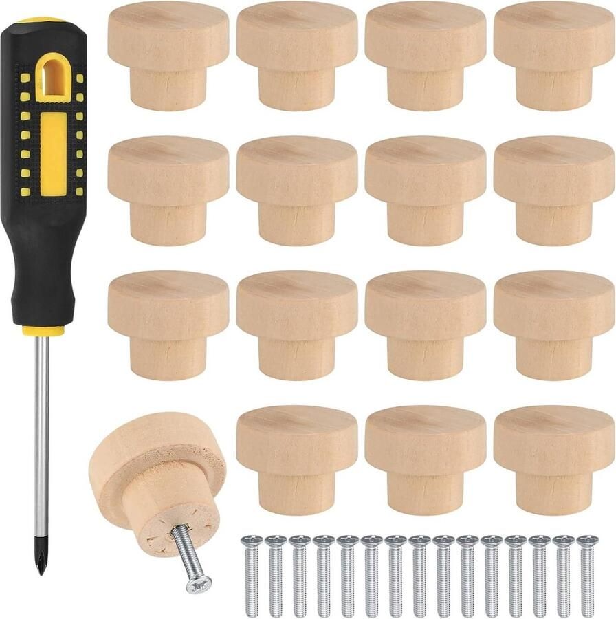 16 stuks houten meubelknoppen 35 mm deur ladegrepen kastknoppen houten knoppen commode meubels laden kasten kledingkasten knoppen handgrepen schroevendraaier kastknoppen kinderkamer