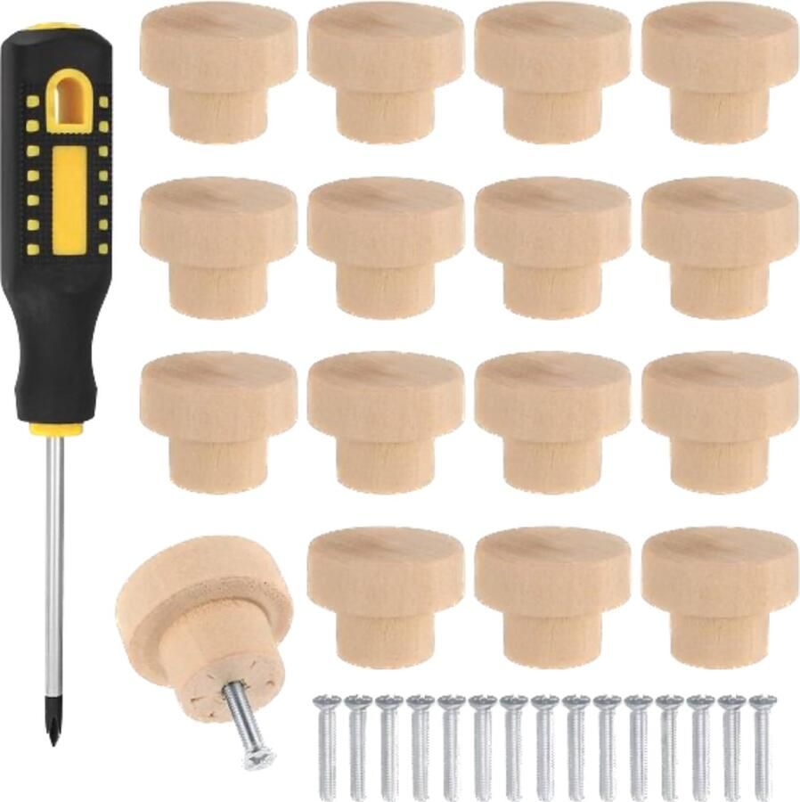 16 stuks houten meubelknoppen 35 mm deur ladegrepen kastknoppen houten knoppen commode meubels laden kasten kledingkasten knoppen handgrepen schroevendraaier kastknoppen kinderkamer