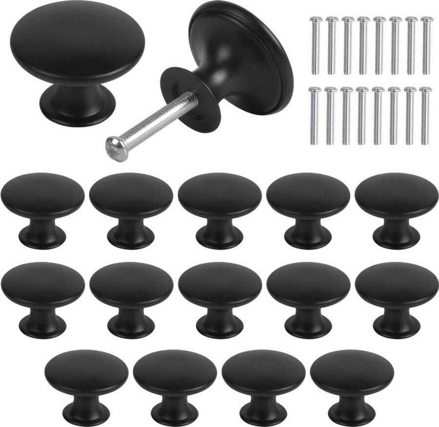16 stuks kastdeurknoppen 30 mm vintage dressoirknoppen ladeknoppenset ronde ladegrepen deurgrepen kastgrepen knoppen meubelknoppen knoppen voor kastlade keuken (zwart)
