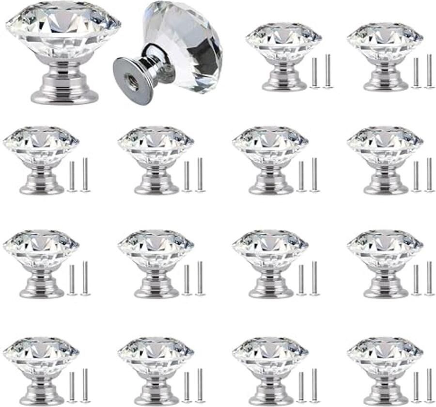 16 Stuks Kristallen Lade Knoppen 30mm Ronde Meubelgrepen voor Elegante Decoratie