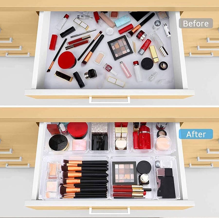16 stuks lade-organizer met 5 ladematen antislip transparante verdeler make-up organizer voor keuken badkamer cosmetica