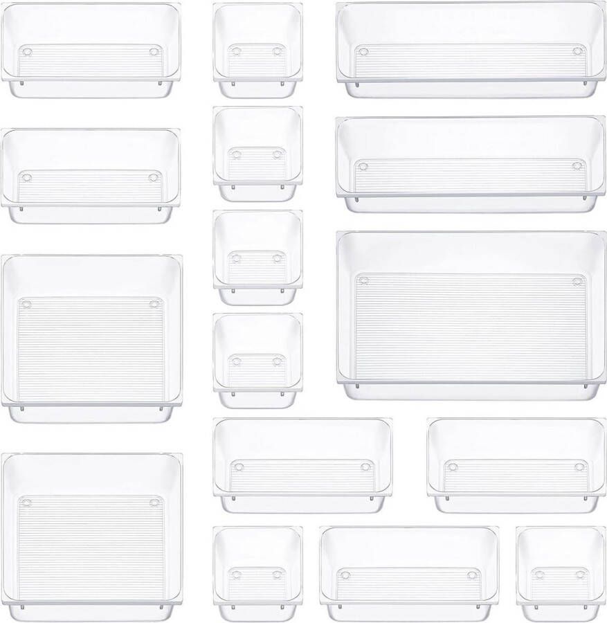 16 stuks lade-organizer-systeem met 5 maten kunststof kaptafel-organizer lade-organizer transparante make-up-organizer opbergdozen voor keuken badkamer kantoor