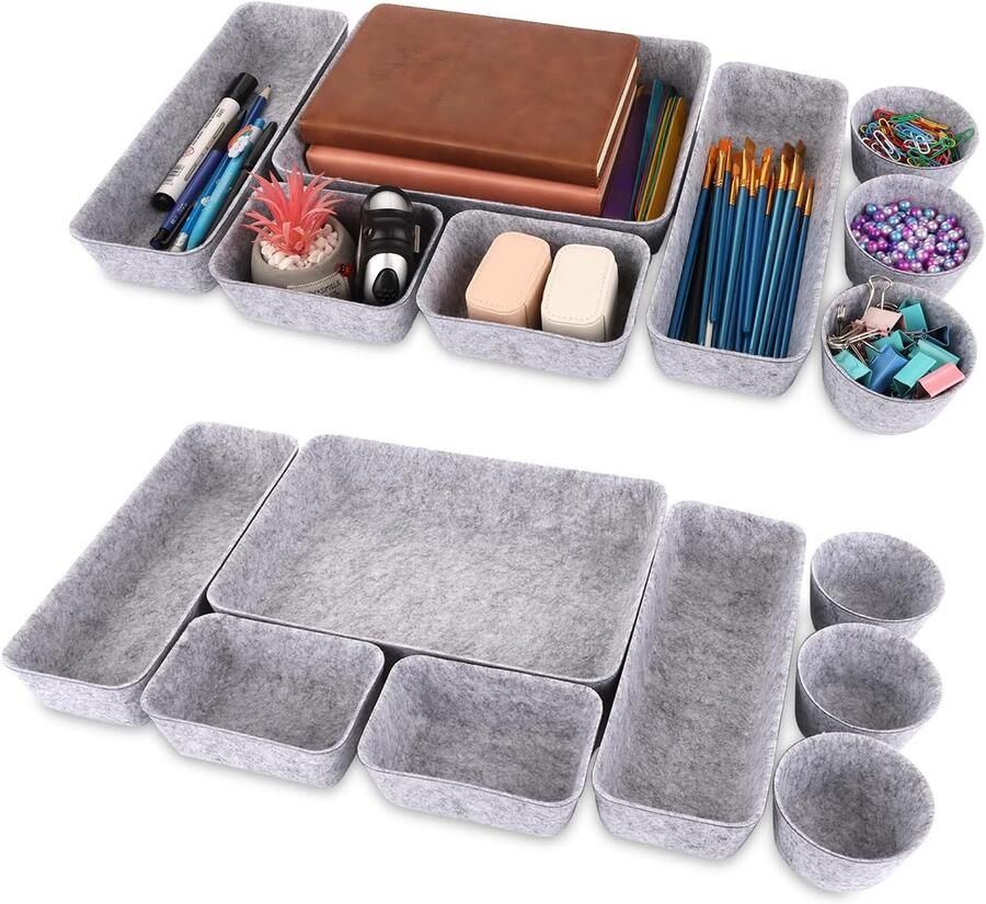 16 stuks lade-organizer vilt opbergsysteem voor lade kantoor en thuis lichtgrijs organizer