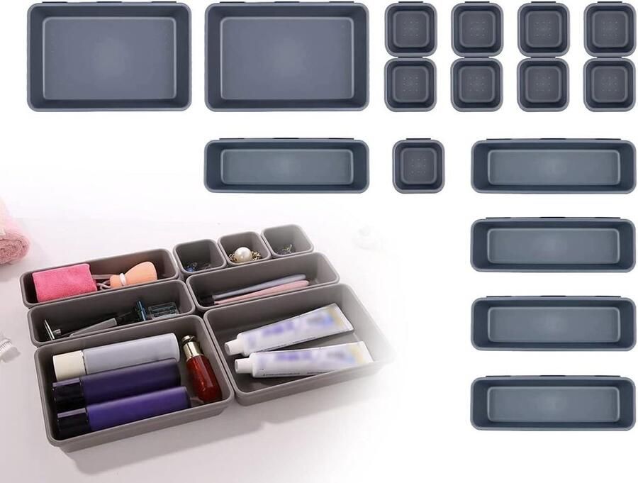 16 stuks lade-organizers met 3 maten Opbergdoos voor cosmetica keuken bureau benodigdheden