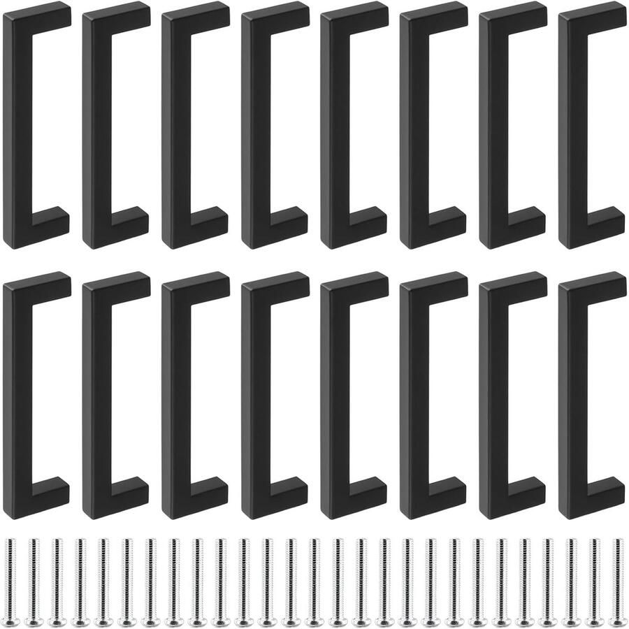 16 stuks metalen meubelgrepen zwart kastgrepen gatafstand 128 mm roestvrij staal voor kast deurgrepen met schroeven lade meubels keukenkasten kledingkast