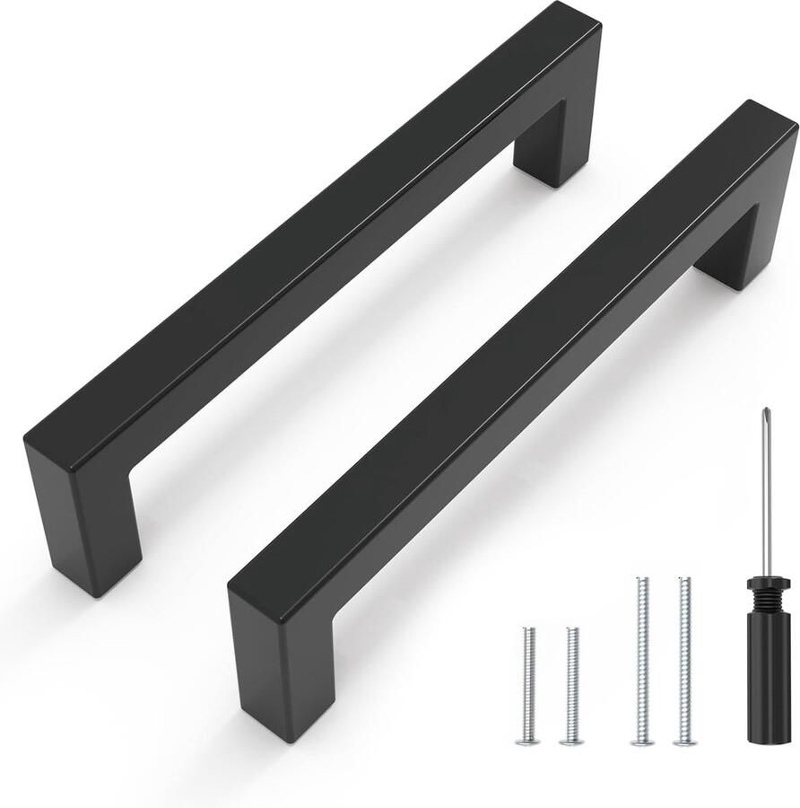 16 stuks meubelgrepen zwart 128 mm kastgrepen keukengrepen roestvrij staal vierkante handgrepen met schroeven en schroevendraaier voor keuken laden kast meubels