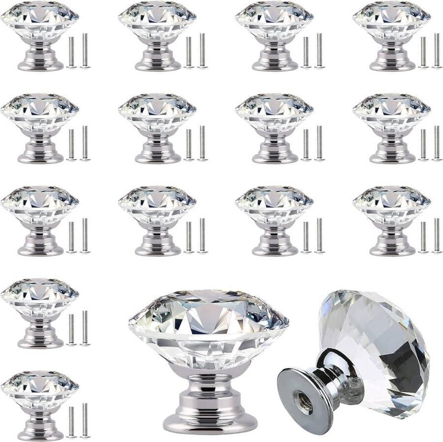 16 stuks meubelknoppen kristal kristallen knoppen diamant kristal glazen meubelknop kastknoppen kristallen deurknop ladeknoppen knoppen voor dressoir meubelkast 25 mm