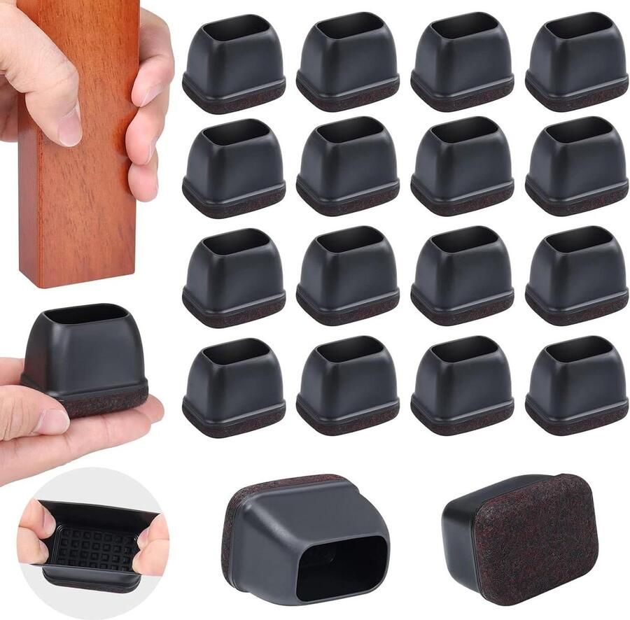 16 stuks rechthoekige stoelpoot vloerbeschermers voor hardhouten vloeren zwarte beschermdoppen stoelglijders meubelpootkussens lengte 32-42 mm breedte 22-30 mm html content nodig stoelpootbeschermers