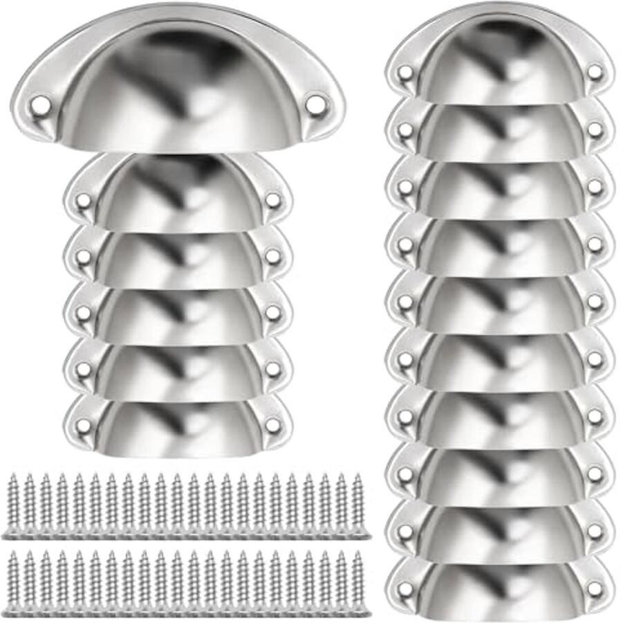 16 Stuks Roestvrijstalen Ladegrepen met Bevestigingsschroeven Vintage Schelpgrepen voor Meubels