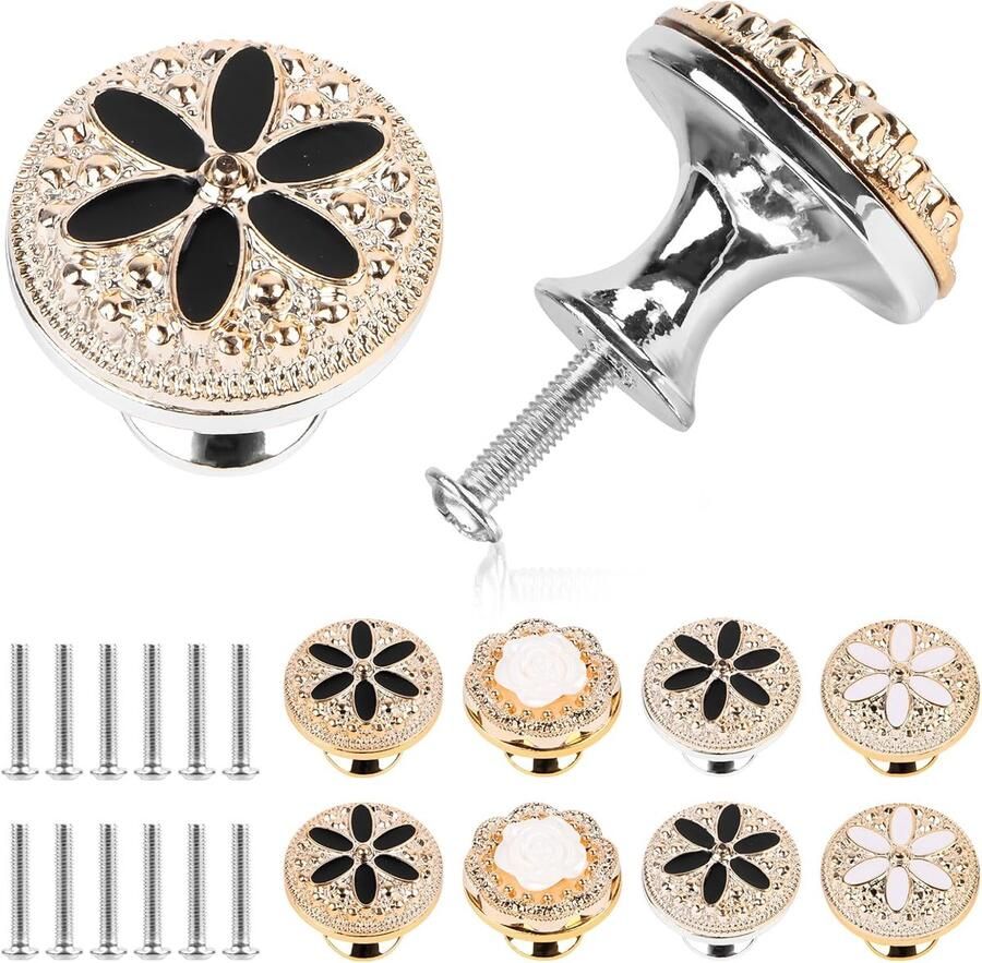 16 stuks ronde meubelknoppen moderne minimalistische kastknoppen 30 mm ladeknoppen kastgrepen met verchroomd bloemenmotief knop voor kast en commodes en laden