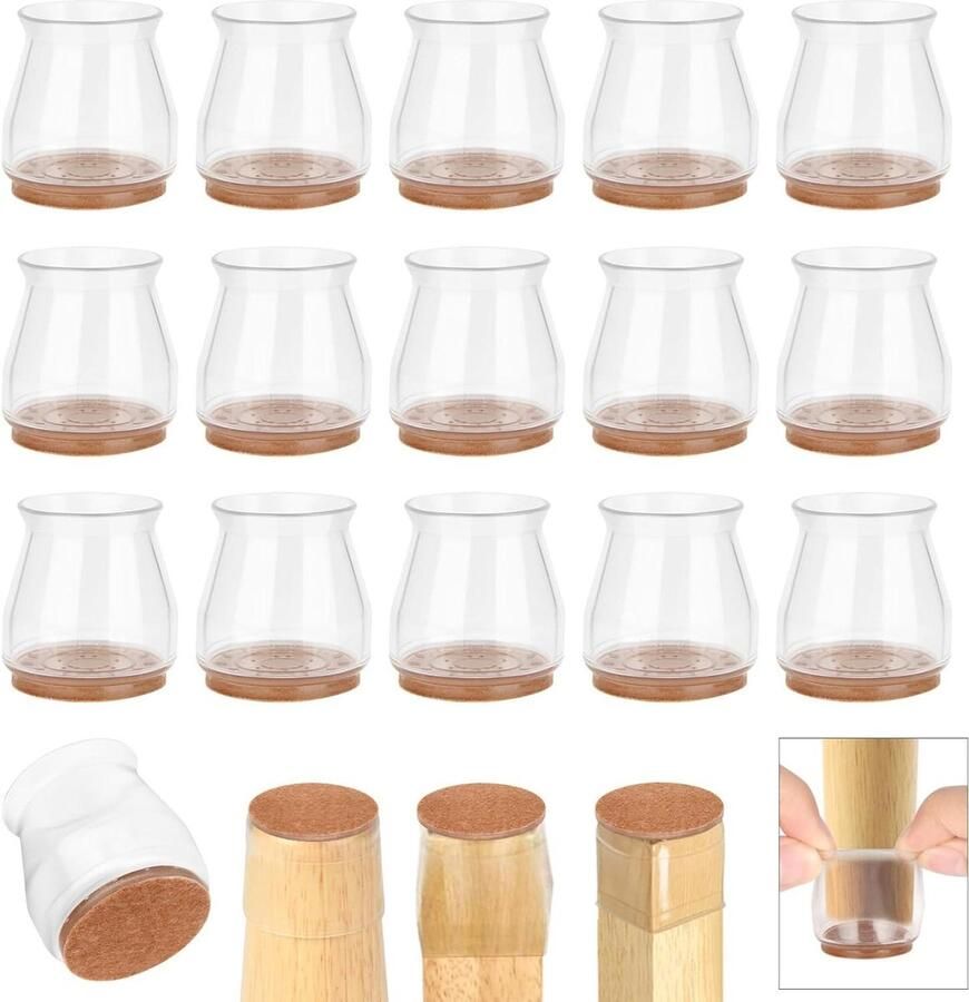 16 stuks siliconen stoelpootbeschermers met vilt ronde hoge elastische meubelbeenbeschermers stoelpootdoppen beschermen hardhouten vloeren krassen en lawaai eendelig stoelpootbeschermers