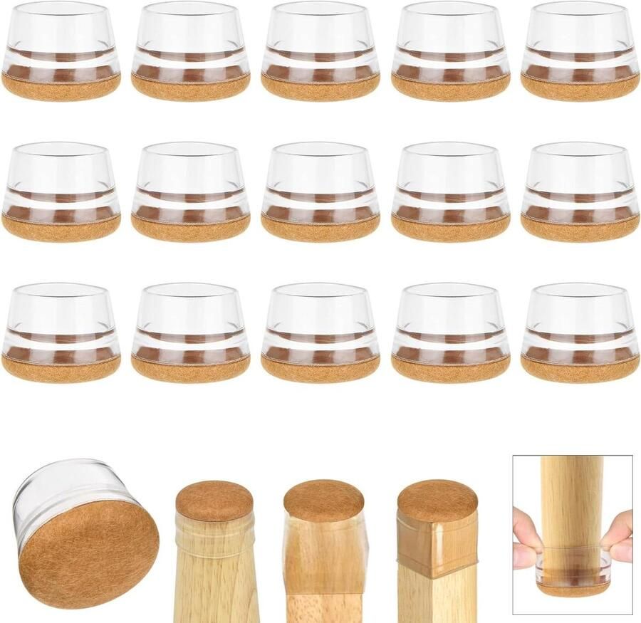 16 stuks siliconen stoelpootbeschermers met vilt ronde hoge elastische meubelbeenbeschermers voor het beschermen van hardhouten vloeren tegen krassen en lawaai (groot)