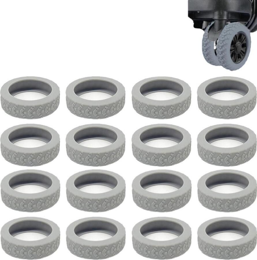 16 stuks Spinnerwielhoezen Bagagewielbeschermers Siliconen wielhoezen Voor bagagewielbescherming Stil Slijtvast Antislip Grijs Geschikt voor bureaustoelen en de meeste spinnerwielen