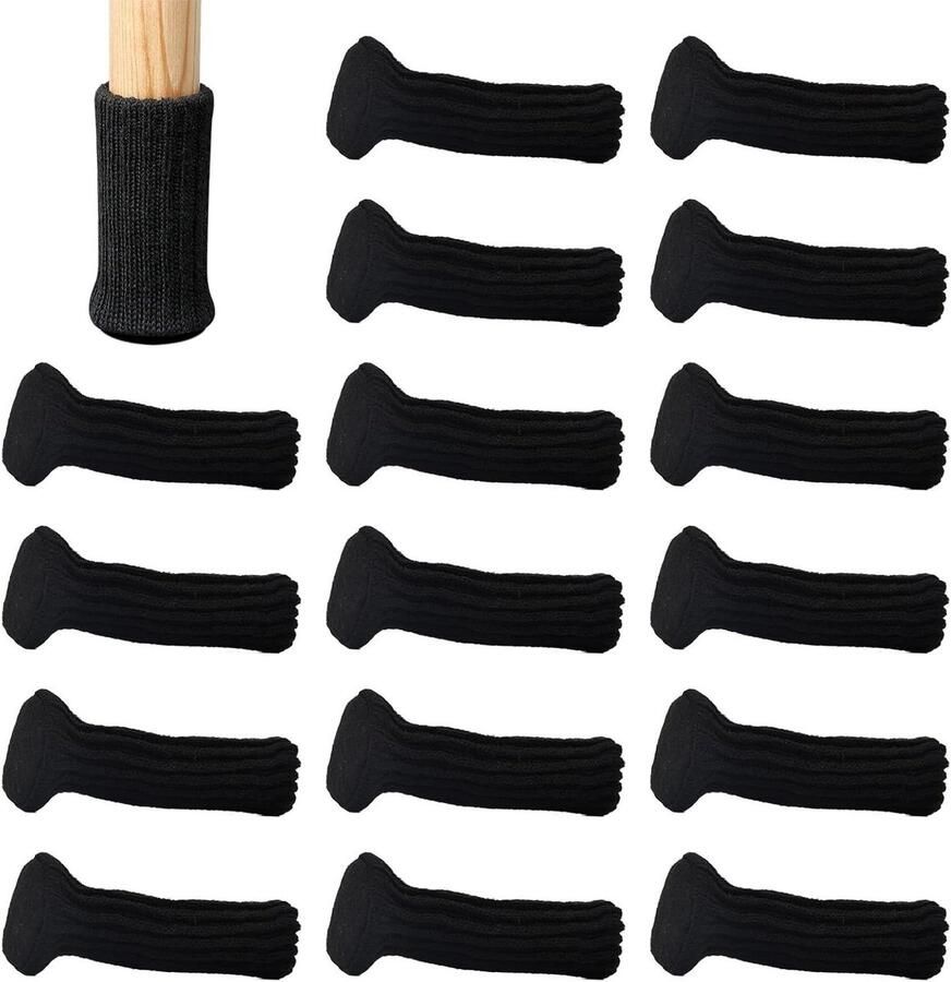 16 stuks stoelbeensokken antislip en slijtvast zwart stoelpootbeschermers