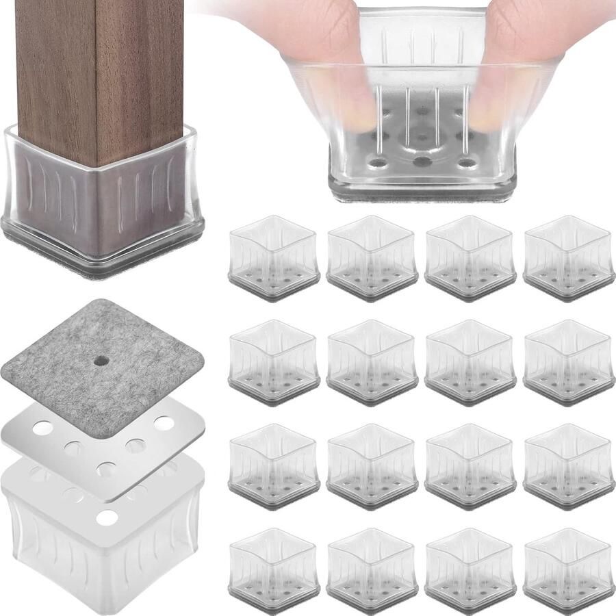 16 stuks Stoelpoot Beschermers Anti-Kras Vilt Stoelpoot beschermers Vloerbescherming – Wit Grijs – Vierkant