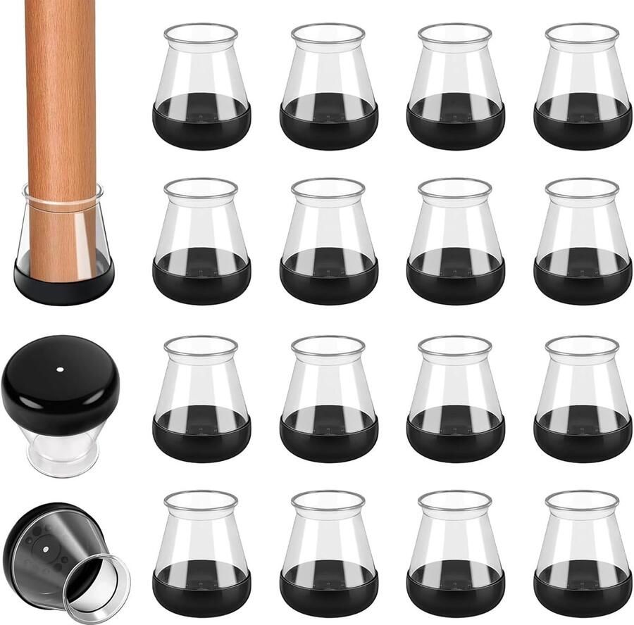 16 stuks Stoelpoot Beschermers kleine siliconen beschermkappen stoelpootdoppen Vloerbescherming Stoelpootbeschermers Hoge transparantie Maat S Meubelbeschermers Transparant