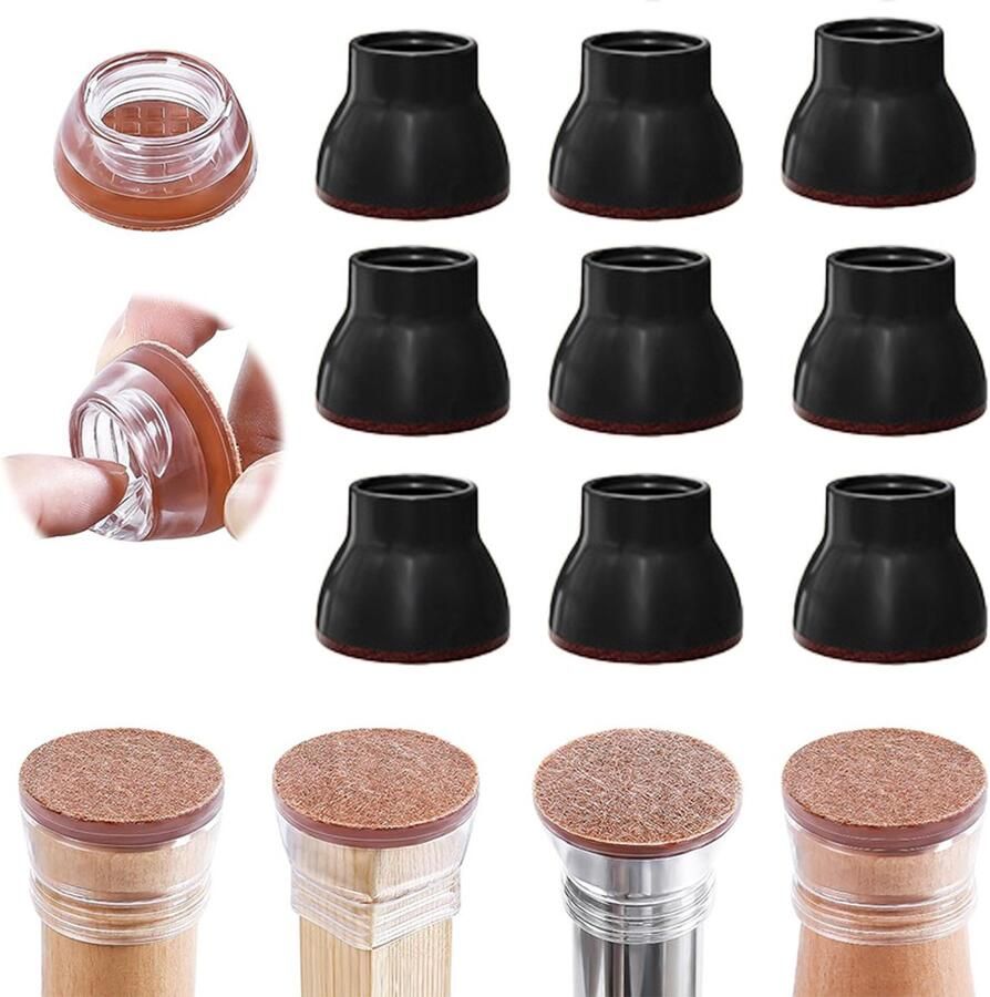 16 stuks stoelpootdoppen hardhouten vloer stoel benen vloerbeschermer silicone felt meubelpad stoel benen deksel zonder krassen en lawaai eetstoel bewegen soepel zwart