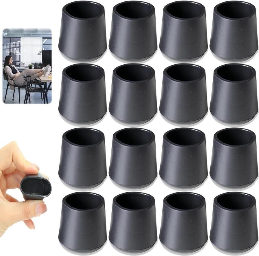 16 stuks Stoelpootdoppen rond zwart Siliconen beschermkappen Viltdoppen voor stoelen