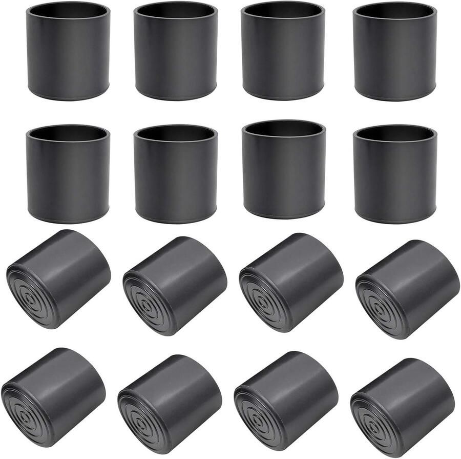 16 stuks Tafel- en stoelpoothoezen Antislip ronde meubelmatten PVC rubberen hoezen Tegelvloerbeschermers 32 ronde hoezen Zwart