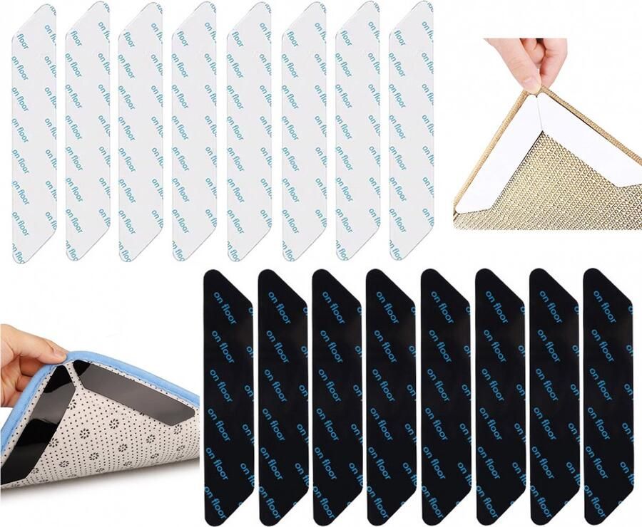 16 Stuks Zelfklevend Dubbelzijdig Tape 18CM Anti Curling Tapijt Tapijttape Tape voor Deurmat Anti-slip Antislip Pads voor Onder Het Tapijt Tape voor deurmat wit & Zwart