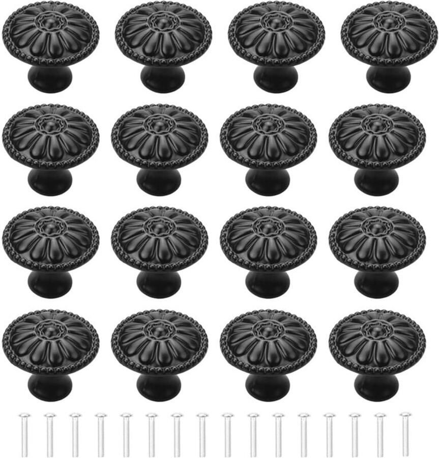 16 stuks zwarte deurknoppen keukenkastgrepen ladeknoppen vintage ronde kastknoppen handgrepen meubelknoppen met schroeven voor dressoirs keukenkasten