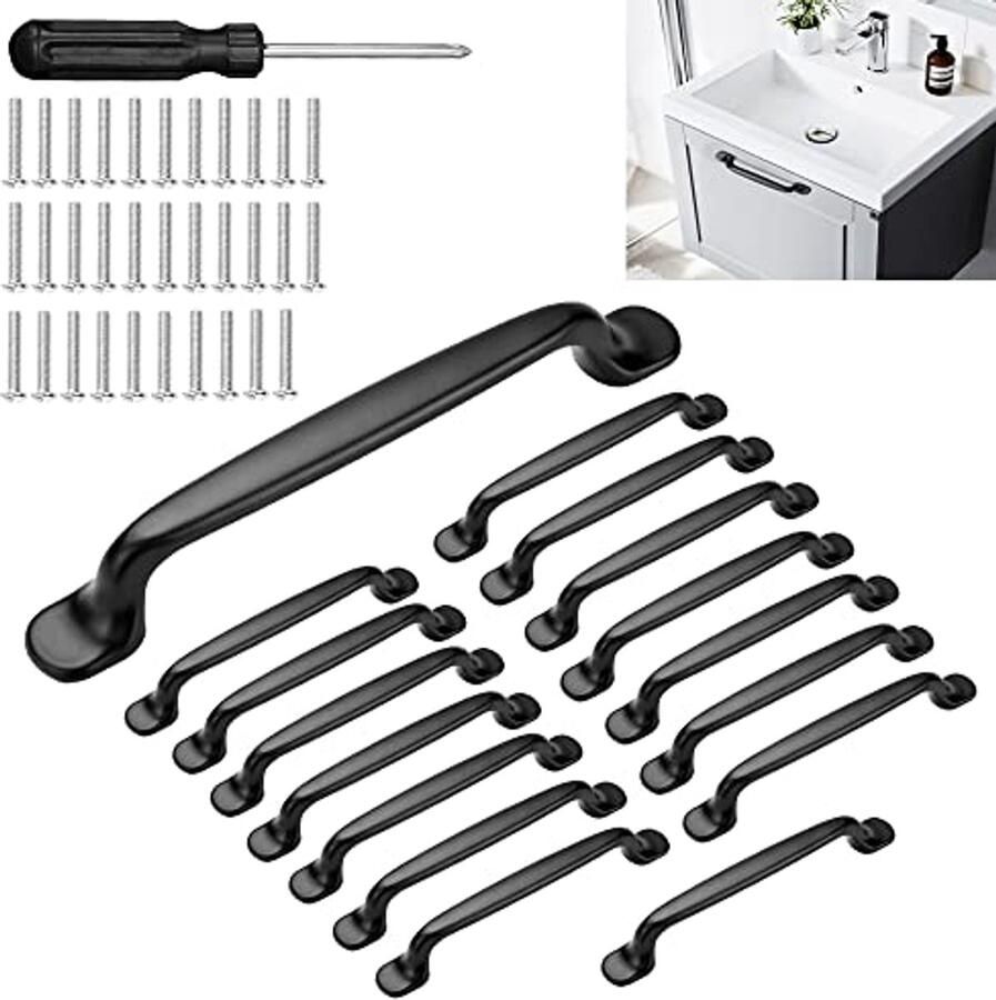 16 Stuks Zwarte Kastgrepen 128 mm Meubelgrepen voor Keuken Badkamer en Slaapkamer