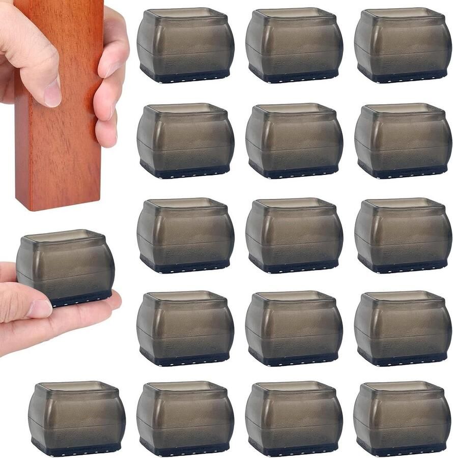 16 stuks zwarte rechthoekige stoelpoot-vloerbeschermers voor hardhouten vloeren beschermdoppen stoelglijders met meubelpootkussens