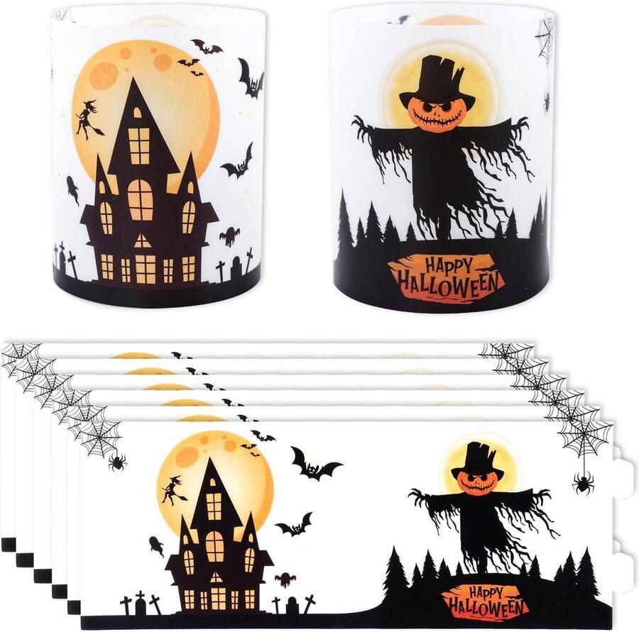 16 windlichten tafeldecoratie Halloween decoratie tafel windlichten Halloween decoratie indoor pompoen decoratie met griezelige vleermuis pompoen heks kaars decoratie