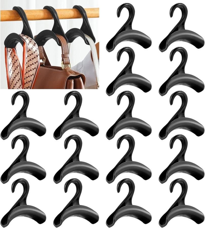 16 Zwarte Haken 3*10.5*10.5cm Haken Portemonnee Garderobekast Rek Opberg Portemonnee Haken Tas Haken Voor Hanger Opberging Tas Haken Garderobe Handtas Haken Ruimtebesparend Tas Hanger Haken Garderobe Handtas Haken Hangers