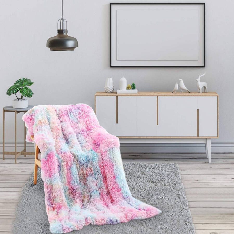 160 * 200cm Super Zachte Lange Shaggy gooit deken fleece deken voor bank knuffeldekens voor volwassenen Warm Elegant Gezellig Met Pluizige Deken Sprei Geschikt voor Bank of Bed（regenboog）