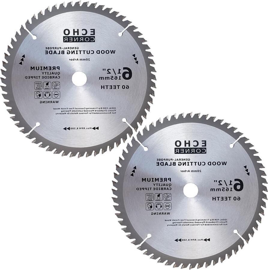 165 mm (20 mm boring) 60 tanden fijn geslepen hout 2-pack voor cirkelzaag