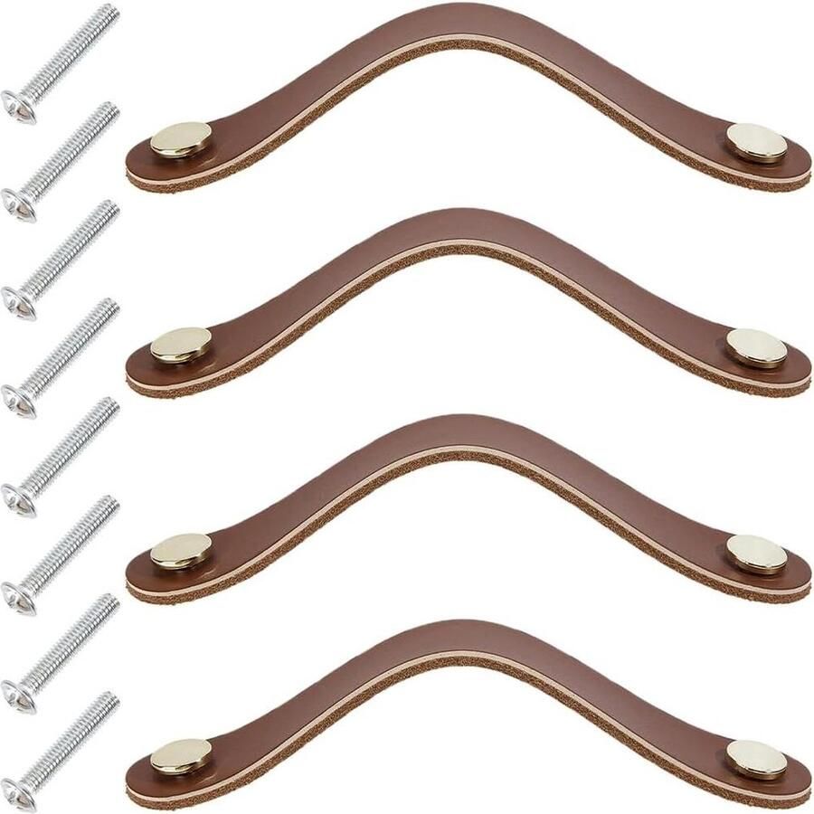 168 cm echt lederen kastgrepen handgemaakt zachte lederen hardware dressoir decoratieve handgreep lade trekt keuken kledingkast deurknoppen meubelkasten (bruin)
