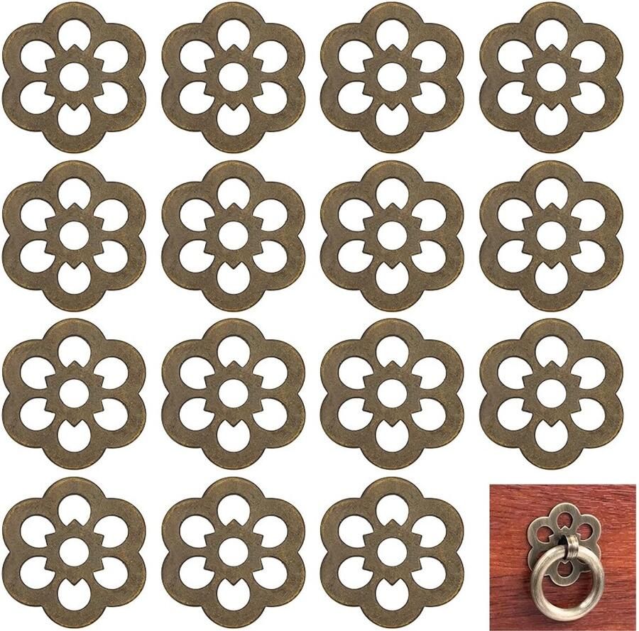 16pcs Clover Brass Backplate Washers 32mm Flower Decorative Washers Brass Sealing Hardware Accessories voor Deur Meubels Kast Lades Decoratie Antiek Brons - Foto 2