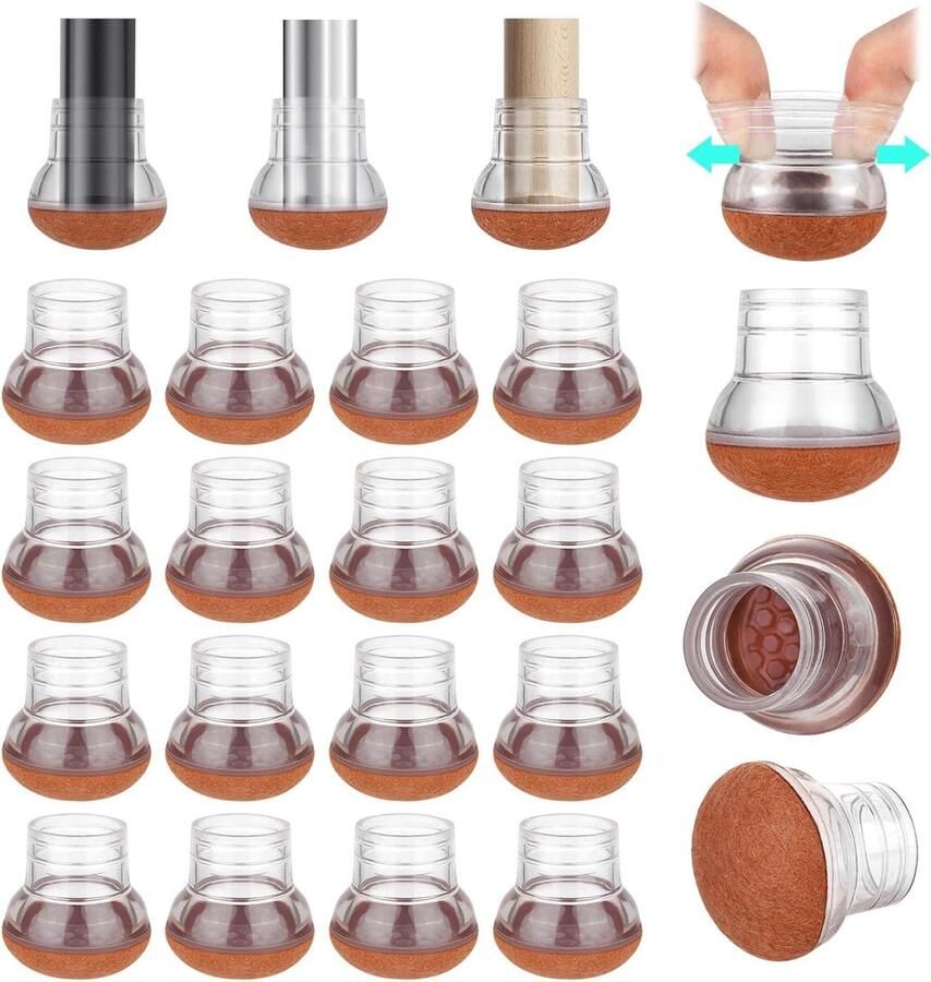 16pcs Small Clear Silicone Chair Leg Covers Wrapped Felt Furniture Foot Protectors Hardwood Flooring Pads No Noise No Scratches