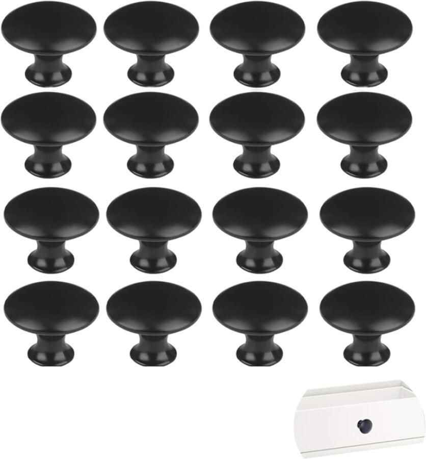 16x Kastknoppen inclusief bevestigingsbout Ø 30 MM Kastknop Meubelknop Meubelknoppen Handgreep voor Badkamer Keuken Kasten Meubelbeslag Deurknopjes Zwart