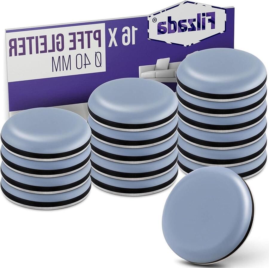 16x Zelfklevende Teflon Glijders Ø 40 mm (Rond) Professionele Meubelglijders Tapijtglijders PTFE (Teflon)
