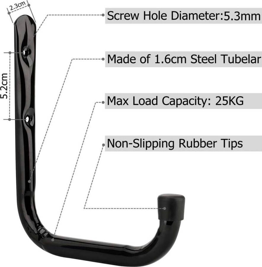 17 cm Garagehaken Ladderhaken 6 Pack pipabiba Zwaar Werk Muurbevestiging Opberghaken Organizer Voor opgevouwen stoelen fietsen elektrisch gereedschap tuinslangen (19 cm x 17 cm)