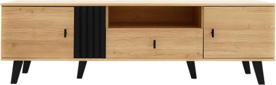 GOTAGEE 170cm TV-meubel met hout en zwart design TV-meubel lowboard met lades veelzijdige opbergfuncties