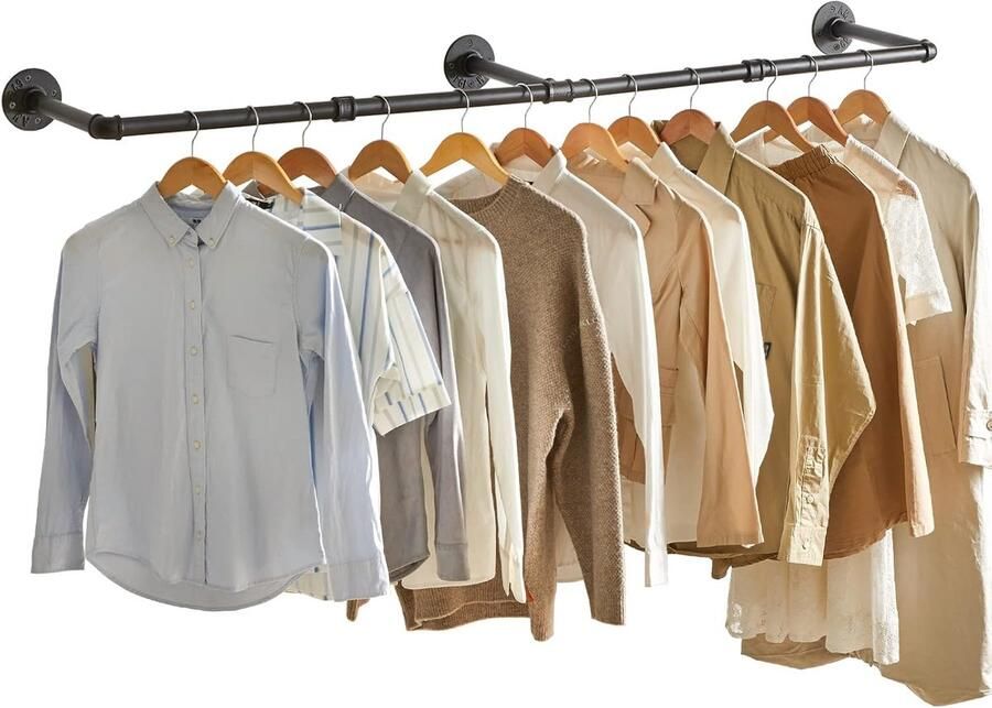 Industriële Pijp Kledingrek Wandmontage 1 stuk Zwart 70 Inch