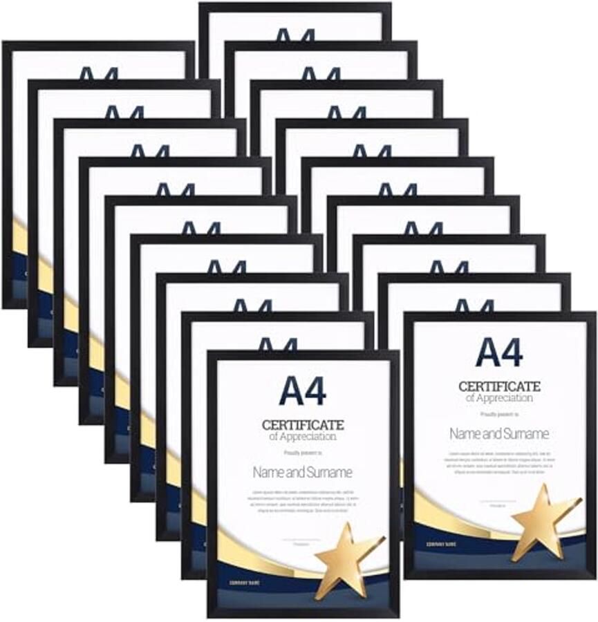 18-delige A4 Fotolijst Set voor Muur en Tafel – Zwart